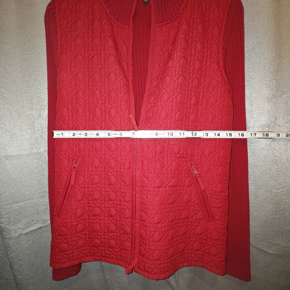 Harve Benard Red Quilted Zip-Up Jacket Mock Neck Sweater Size Medium - Picture 7 of 8